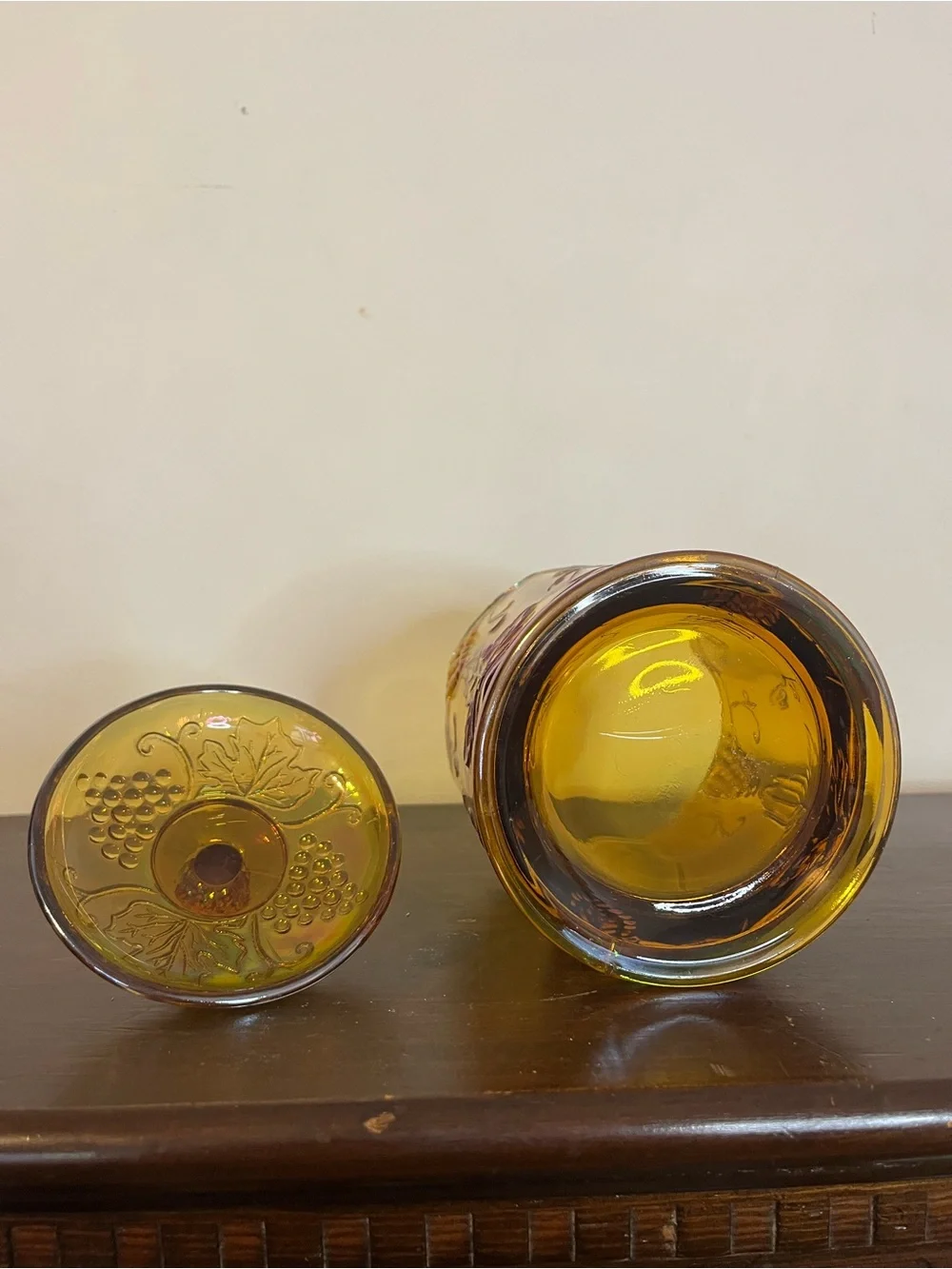 Vintage Indiana marigold carnival glass canister jar 7
